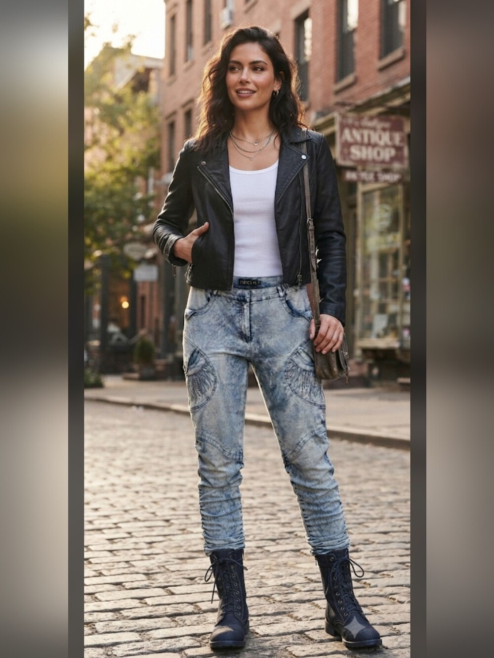 NEXO Vintage Inspired Acid Wash Embellished Capris — Size 46 (US M)